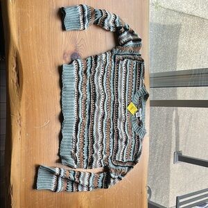 Striped Knit Sweater - Green, Brown, Cream